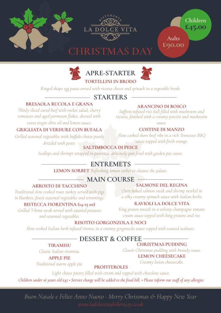 LA DOLCE VITA CHRISTMAS DAY MENU